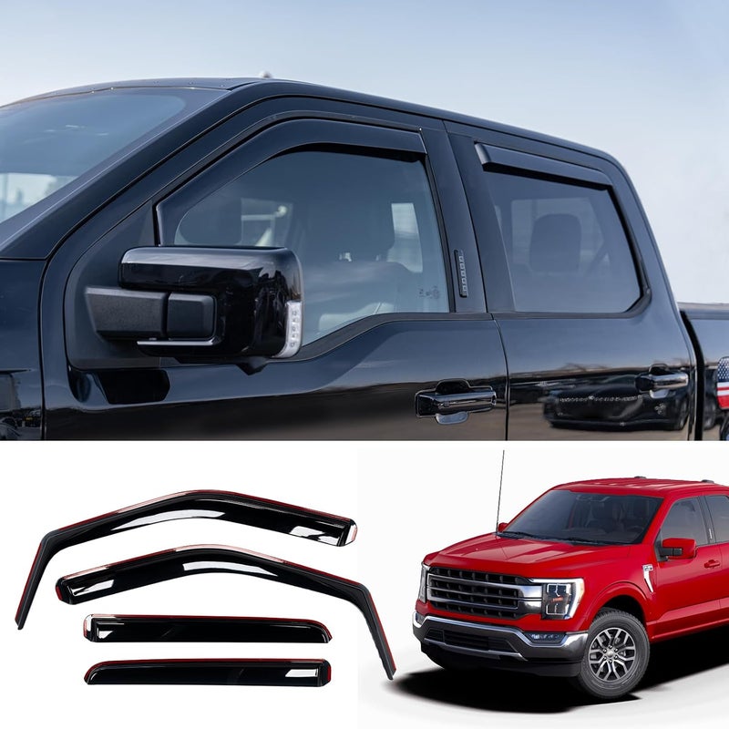 Maxzina Extended Visor Rain Guards Compatible with 2015+ F150 2017+ Raptor F-250 F-350 F-450 F-550 Super Duty SuperCrew Front and Rear in-Channel Window Visors Wind Deflectors 4PCS Accessories - Image 1